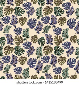 Pattern illustration of tropical leaves and monstera leaves