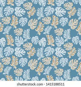 Pattern illustration of tropical leaves and monstera leaves