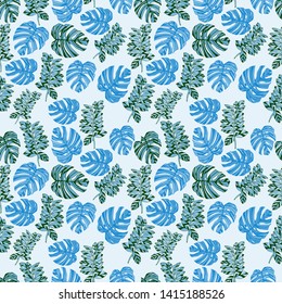 Pattern illustration of tropical leaves and monstera leaves