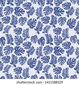 Pattern illustration of tropical leaves and monstera leaves