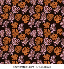 Pattern illustration of tropical leaves and monstera leaves