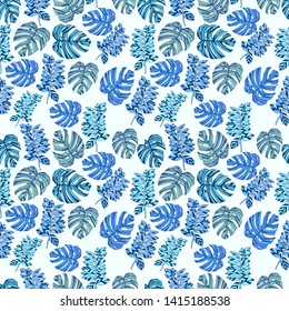 Pattern illustration of tropical leaves and monstera leaves