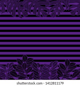 Pattern illustration of tropical leaves on a striped background