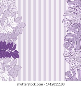 Pattern illustration of tropical leaves on a striped background