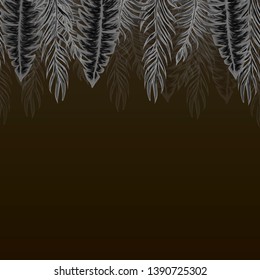 Pattern illustration of tropical leaves of palm trees and monstera with a paint effec
