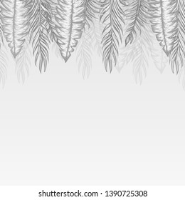 Pattern illustration of tropical leaves of palm trees and monstera with a paint effec