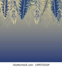 Pattern illustration of tropical leaves of palm trees and monstera with a paint effec