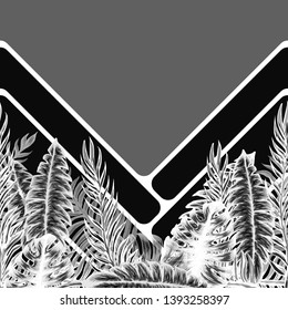 Pattern illustration of tropical leaves of palm trees and monstera with a paint effect