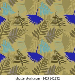 Pattern illustration of tropical leaves and palm leaves
