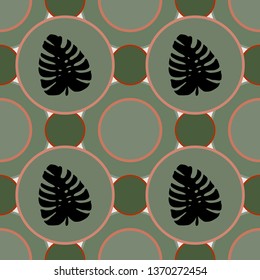 Pattern illustration of tropical leaves with round elements