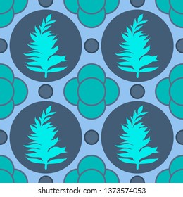 Pattern illustration of tropical leaves with round elements