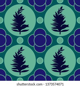 Pattern illustration of tropical leaves with round elements