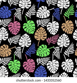 Pattern illustration of tropical monstera leaves