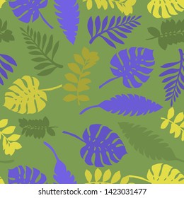 Pattern illustration of tropical palm leaves and monstera leaves