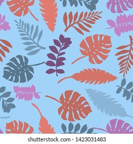 Pattern illustration of tropical palm leaves and monstera leaves
