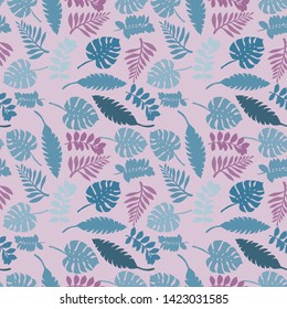 Pattern illustration of tropical palm leaves and monstera leaves