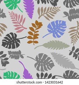 Pattern illustration of tropical palm leaves and monstera leaves