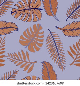 Pattern illustration of tropical palm leaves and monstera leaves