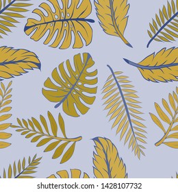 Pattern illustration of tropical palm leaves and monstera leaves
