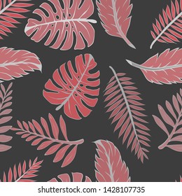 Pattern illustration of tropical palm leaves and monstera leaves