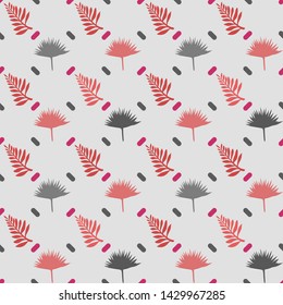 Pattern illustration of tropical palm leaves on dashes background