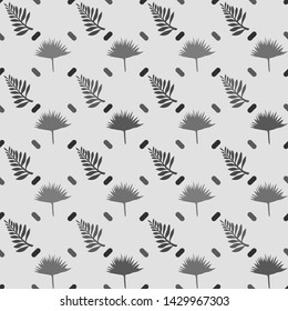 Pattern illustration of tropical palm leaves on dashes background