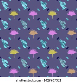 Pattern illustration of tropical palm leaves on dashes background