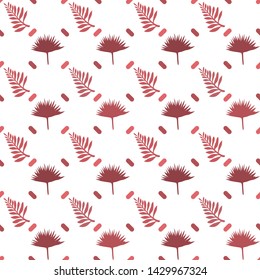 Pattern illustration of tropical palm leaves on dashes background