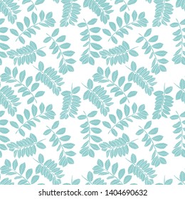 Pattern illustration of turquoise leaves on a white background