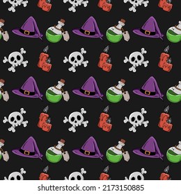 Pattern with illustrations on the theme of Halloween. Vector illustration