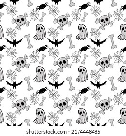Pattern with illustrations on the theme of Halloween. Vector illustration