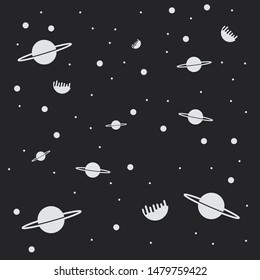 Pattern of illustrations of space, planets and stars
