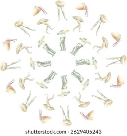 Pattern of illustrations that combine mushrooms and humans.