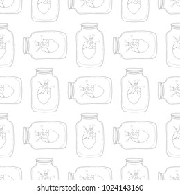 Pattern with the image of a bottle in which hearts, Valentine's Day, vector illustration