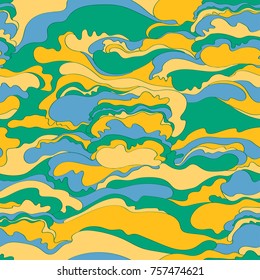 Pattern with the image of the cream texture of green, orange and blue shades. Abstract background