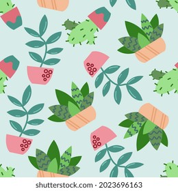 pattern with the image of flowers in pots in vintage style