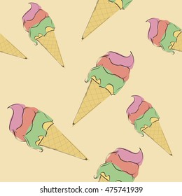 Pattern with the image of ice cream on light pink background