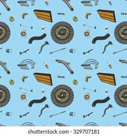 Pattern with the image of the new spare parts for the car