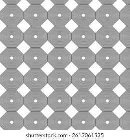 The pattern in the image is a repeating geometric design featuring circles and squares.