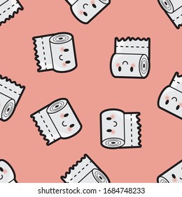 Pattern of an image of a roll of paper. Sympathetic emoticon. Editable vector.