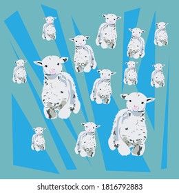 pattern with the image of small lambs
