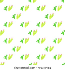 Pattern with the image of two cactus on a white background, vector illustration.