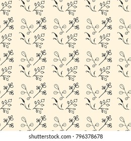 The pattern with the image of vegetation, leaves, twigs, flowers, vector illustration.