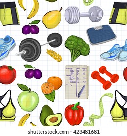 Pattern with images about healthy lifestyle