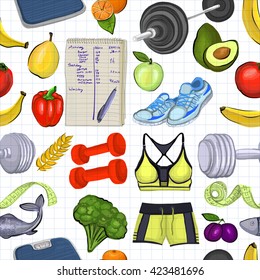 Pattern with images about healthy lifestyle