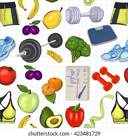 Pattern with images about healthy lifestyle