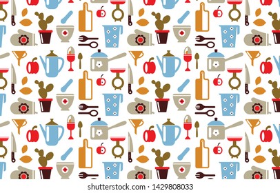 pattern with images on the theme of the kitchen on a white background