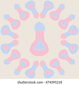 Pattern with  incandescent lamps , doodles. Hand drawn.