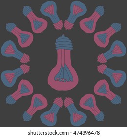 Pattern with  incandescent lamps , doodles. Hand drawn.
