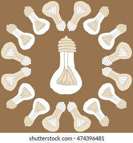 Pattern with  incandescent lamps , doodles. Hand drawn.